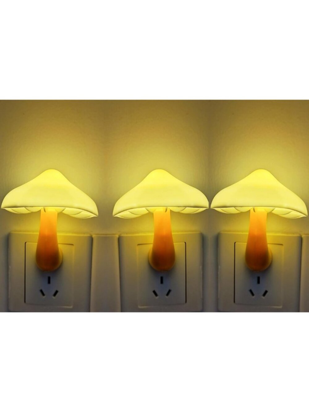 3-Pack LED Mushroom Night Lights - Plug-In Sensor Lamps for Bedroom, Bathroom